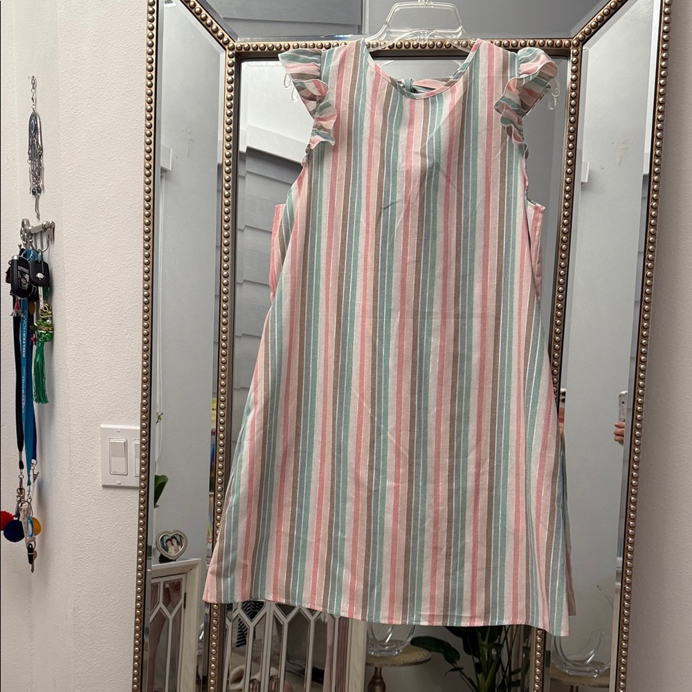 Pastel Striped Ruffle Sleeve Mini Dress